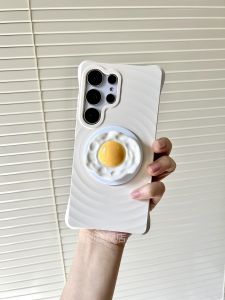 Magnetic Absorption Soft Shell Case for Samsung S25 Ultra Edge Protection Cute Cartoon Pattern Liquid Silicone Cover for 14Pro with Egg Stand