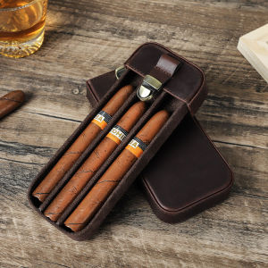 CONTACTS FAMILY Vintage Crazy Horse Leather Perfector Case 3/6 Tubes Holder Portable Humidor Box Travel Storage