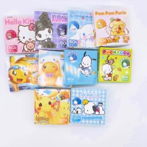 60Pcs/Box Cartoon Stickers Sanrio Kuromi Melody Hello Kitty Cinnamon Pom Pom Purin Pochacco PVC Waterproof DIY Decorative Material Cute Stickers