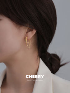 Trendy Gold Multi-Layer Womens Earrings Unique Design Versatile Commuter Ear Studs Fashion Jewelry Alloy Silver Plated