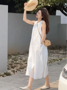 White round Neck Sleeveless Vest Dress Womens Summer New Loose Slimming Long Skirt Comfortable Breathable Casual Holiday Dress