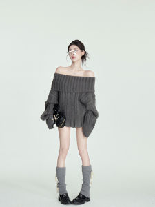 Soft Cozy Shoulder Bared High Collar Sweater Womens Autumn Winter Lazy Style Loose Overhead Knitted Top Korean Style Long Sleeve