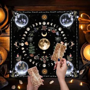 VIKAMA Pentagram Sun And Moon Past Present Future Altar Cloth Tarot Card Tablecloth Wika Divination Tarot Mat Spiritual Decor