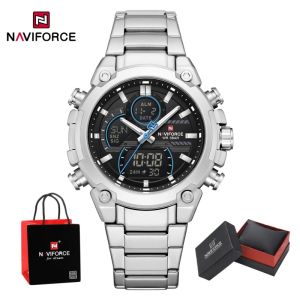 Naviforce | NAVIFORCE Mens Watch Quartz LCD Digital Dual Display Chronograph Alarm Clock Luxury Military Style Wristwatch Gifts Box for Man