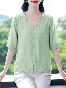 DAIXIANGFEIZI | Elegant Short Sleeve Cotton and Linen Shirt for Mothers