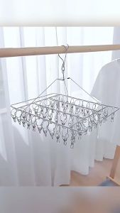 AT.Homemart 💖 ที่หนีบผ้าสแตนเลส (20 ตัวหนีบ) | พวงแขวนผ้าสแตนเลสแท้ ไม่ขึ้นสนิม 100% | ตากชุดชั้นใน/ถุงเท้า | ทรงกลม/เหลี่ยม