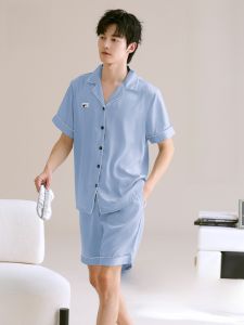 MiiOW | Bộ đồ ngủ nam Ice Silk mùa hè 2025 Bộ đồ ngủ ba mảnh tay ngắn rộng rãi thoáng khí thoải mái cho nam