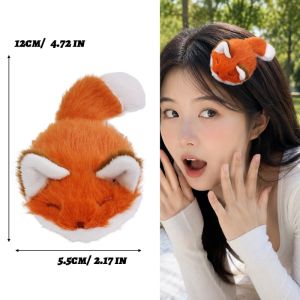 4Pcs Cute Fluffy Fox Bangs Hair Clips 3D Plush Animal Barrettes Non Slip Side Hairpins Kawaii Headwear for Women Girls