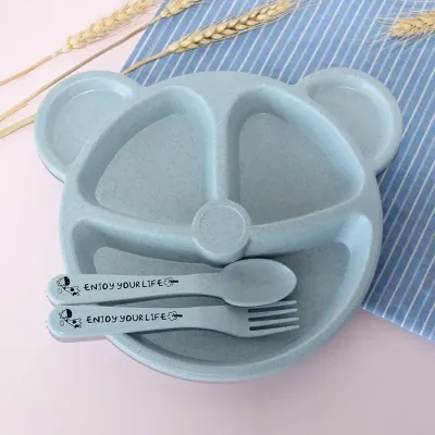 2026 Baby Bowl Spoon Fork Sets Feeding Tableware Cartoon Bear Kids Plates Baby Eating Dinnerware Set Anti-Heat Training Plates