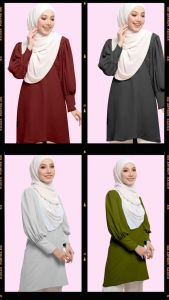 Blouse Puff Sleeve Wanita Muslimah Yang Moderen