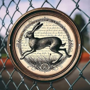 Metal Wall Art Leaping Hare Vintage Text Metal Sign for Home Bedroom Living Room Bar Outdoor Decor 20x20cm