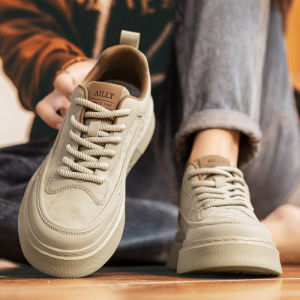 Mens Casual Sport Shoes Leather Surface Fall Winter High Top Fashionable Soft Bottom Heightening All-Match Trendy Shoes