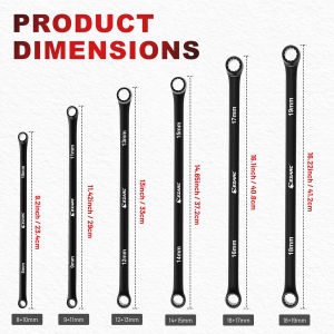 EZARC 6pcs Extra Long Wrench Set Metric 8-19 mm Aviation Spanner Cr-V Steel and Black Electrophoretic Coating