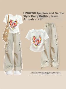 NUMEN BUTTON | Oversized Casual Tshirt and Loose Straight Pants Suit