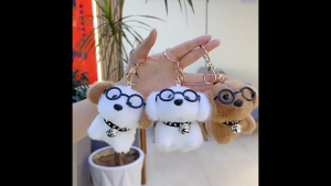 Cute Plush Puppy Keychain with Glasses & Bell – Gantungan Kunci Anjing Comel Cermin Mata Loceng 卡通铃铛眼镜小狗可爱钥匙扣包包挂件钥匙链