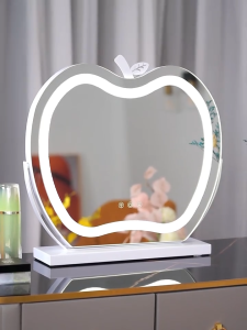 กระจกแต่งหน้า LED กระจก แต่งหน้า กระจกแต่งหน้ามีไฟ กระจกตั้งโต๊ะ กระจกแต่งหน้ารูปแอปเปิ้ล LED พร้อมฐานลายหินอ่อน สามารถหมุนได้ 360° LED makeup mirror