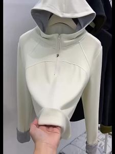 La Chapelle | Gray Semi-Zip Hooded Thickened Sweater