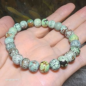 9mm+ Premium natural untreated Hubei Turquoise traditional old style beads bracelet [Natural Crystal]