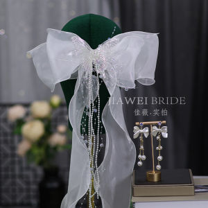 French Style Temperament Minimalist New Style White Organza Bows Beaded Barrettes Bridal Headdress Wedding Dress Accessories