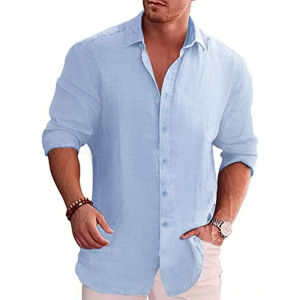 Cotton Linen Autumn Hot Selling Mens Long Sleeve Shirt Solid Color Casual Style Plus Size Mens Casual Linen Shirt
