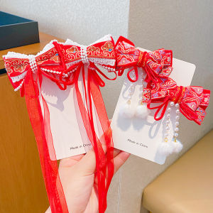 Red Butterfly Knot Hair Clip Girls Hair Accessories Non-Damaging Festive New Year Hair Accessories for Little Girls