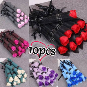 YESPERY 10ชิ้น27ซม. สบู่ดอกไม้ประดิษฐ์ช่อกุหลาบดอกไม้ปลอมงานแต่งงานวันแม่ของขวัญเทศกาลปาร์ตี้ตกแต่งโต๊ะที่บ้านกุหลาบวันวาเลนไทน์