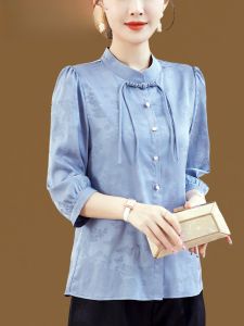 TUCANO Fashion Retro Chinese Style Button up Shirt Womens Spring Autumn New Style Seven Sleeve Ladies Shirt Casual Loose Fit