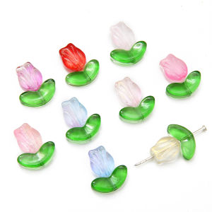10/20sets Handmade Glass Tulip Flower Beads Charm for Earring Bracelet Necklace DIY Jewelry Craft Making Accessories