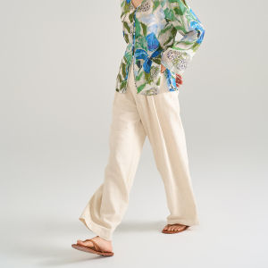 High Waist Wide Leg Linen Pants Womens Casual Straight Cut Thin Summer Cotton Linen Floor Length Trousers Fashionable All Match