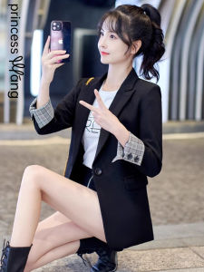 WANGGONGZHU | Slim Fit Short Suit Jacket For Women Spring Autumn Fashionable Elegant Style Princess Wang Commute Style Long Sleeve Button Closure