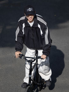 FatBro American Style Mens Jacket Casual Striped Loose Fit Spring Autumn Outerwear for Big Size Teenagers And Young Adults