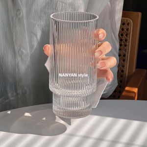 Large Capacity American Style Glass Cup Bubble Water Coffee Juice Stackable Vintage Relief Ins Glass Cup Series Nordic Shape