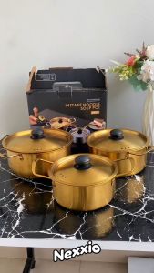 NexXIO Panci Masak Set 3in1 / Panci Ramen Gold Korea Dengan Tutup Premium 3in1