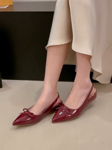 Fleeti Elegant Pointed Bow Wrap Slope Heels French Red Fairy Sandals For Womens Footwear New Hot Korean Fashion Shoes COD