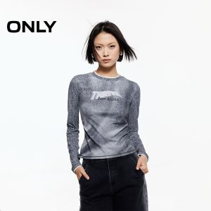 ONLY | Autumn 3D Printed Slimming Round Collar Long Sleeve T-Shirt Women
