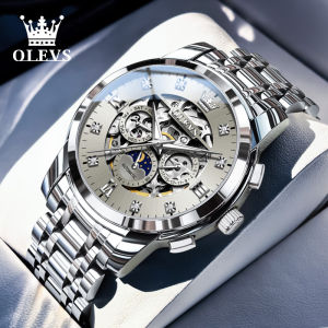 OLEVS | Đồng Hồ Nam Cơ Khí Tự Động Xương Sống Đa Chức Năng Pha Mặt Trăng Phát Sáng