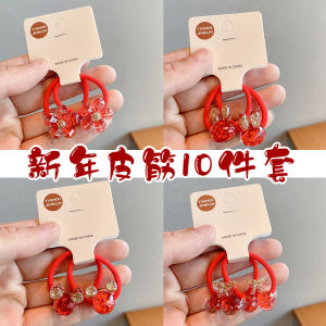 Red New Year Celebration Hair Rope Kids Cute Crystal Shiny Hair Ring Girl Tied-up Hair Hair Friendly String Headdress