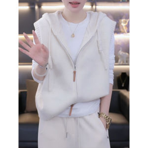 Ladies Fashionable Lazy Style Hooded Open Cardigan Vest Knitted Sweater Early Autumn New Arrival Versatile Comfortable Top Coat