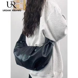 กระเป๋าสะพายข้างผู้หญิง ความจุขนาดใหญ่ หนังนิ่ม กระเป๋าทรงขนมจีบ กระเป๋าสะพายข้างแบบลำลอง กระเป๋าถือ PU กระเป๋าสะพายข้าง