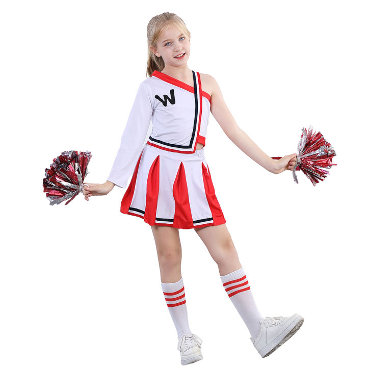 LOLanta 4-14 Years Girl Red Cheerleader Outfit with Socks Dancer Uniform  Dress ​Kids Sports Wear Cheerleading Uniform Stage Performance Costume