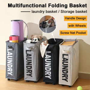 Laundry Basket with Wheels Laundry Organizer Storage Multi-function Foldable Storage Basket with Pull Laundry Net Bag Dirty Clothes Laundry Basket with Handle Waterproof Dirt-resistant Large Capacity Storage Bag Yoga Mat Home Dormitory Bathroom Storage