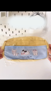 Cute Cartoon Dog Pencil Case - Large Capacity Canvas Stationery Organizer For Students Light Blue With Adorable Dog Prints Perfect For Pens Pencils And Erasers