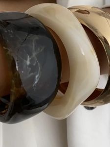 Ingemark 3 Styles Hip Hop Irregular Resin Stack Wide Bangles Women 2025 New Vintage Chunky Smooth Metal Bracelets Jewelry Gift