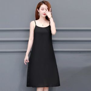 Thon Gọn Chiều Dài Giữa Đầm Nữ Đế Đeo Bên Trong Váy  Áo Hai Dây Cỡ Lớn Dáng Chữ A Đầm Cộc Tay Không Tay Cổ Tròn Polyester Sợi