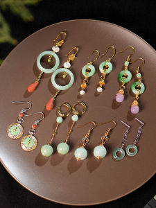 Natural A-grade Jadeite Earrings S925 Silver Hook Style Traditional Chinese Design Handmade Jewelry Earring Pair  out