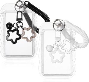 2 Pcs Cute Photocard Holder Keychain Photocard Holder Keychain Star Wave Photocards Keychains Transparent Pc Holders ID Card