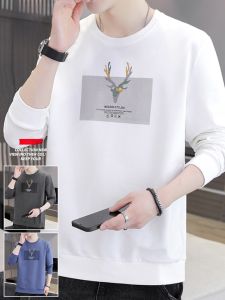 ROMON | Áo nỉ nam cổ tròn in họa tiết mùa xuân hè mới thời trang thường ngày cotton pha polyester áo thun dài tay thoải mái thoáng khí