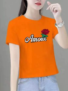 Short Sleeve Short Cotton T-Shirt Womens Small Size Summer New Design Loose High Waist Orange Color Korean Style Commute Fashion