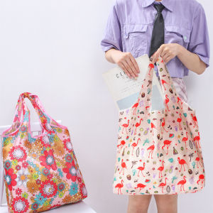 สไตล์เกาหลี ถุงผ้าป้องกันสิ่งแวดล้อมพับได้ ล้างทำความสะอาดได้ กระเป๋าผ้า ความจุดเพื่อน กระเป๋าผ้าพับได้