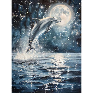 Jigsaw Puzzle 500/1000/1200/2000PCS Beautiful Dolphin Moon Ocean Scene Mindful Game Stress Relief Decor Gift